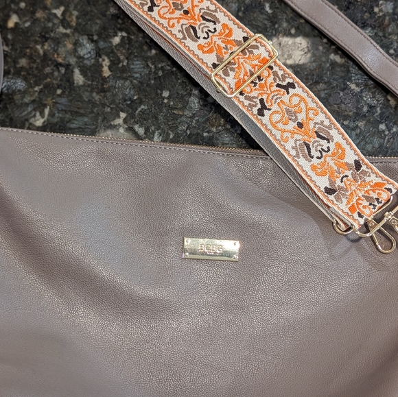 BCBG Hobo Soft Floppy Vegan Leather Crossbody Bag with Extra Strap Taupe - Picture 10 of 12